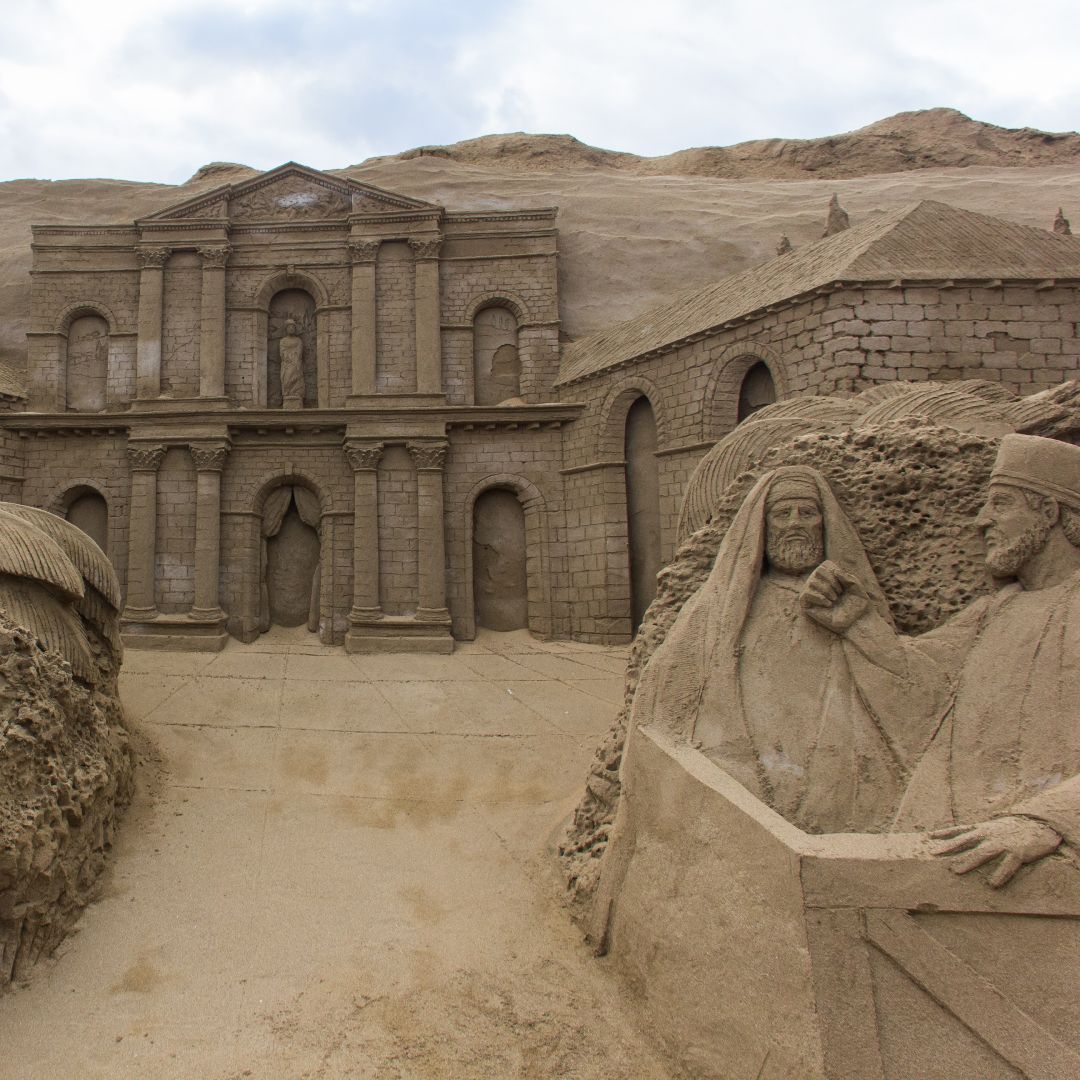 Crèche de sable sur la plage de Las Canteras, Gran Canaria, Espagne